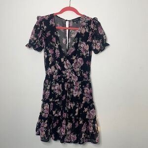 Floral Printed Deep V Flowy Mini Dress